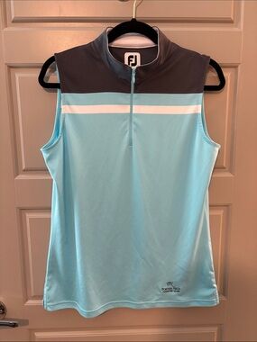 FootJoy Sleeveless Golf Polo - Aqua, Charcoal & White